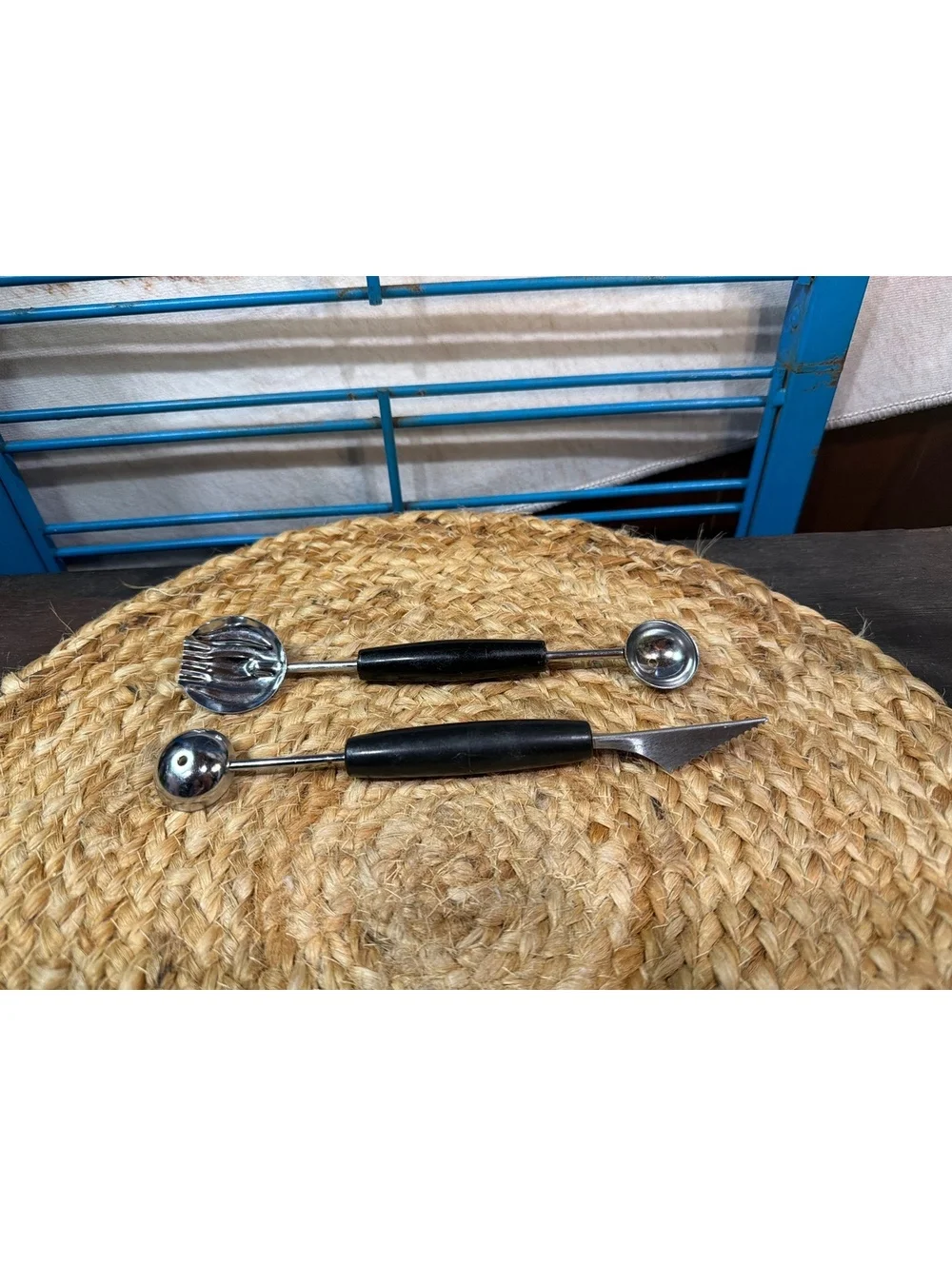 Set of 2 Stainless Steel and Black Plastic Handle Kitchen Tools
